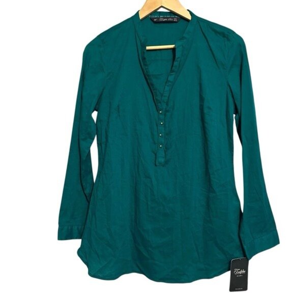 Zara Green Long Sleeve Buttoned Tunic with Mandarin Collar Size Médium NWT - Picture 9 of 9